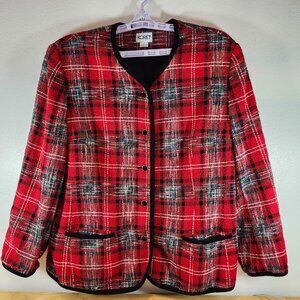 Vintage  Wool Blend Plaid Tweed Blazer Jacket Size 18W